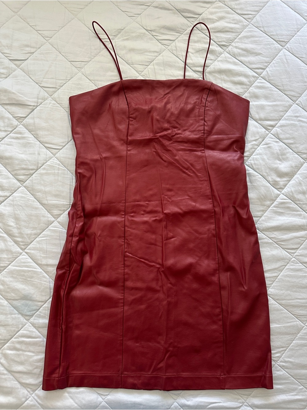 wild fable Burgundy Faux-Leather Spaghetti Strap Mini Dress